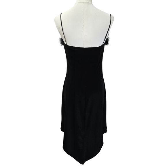 Stepping Out Vtg 90s Y2K Witchy Goth Fairy Velvet Feather Asymmetric Dress M - Picture 4 of 11